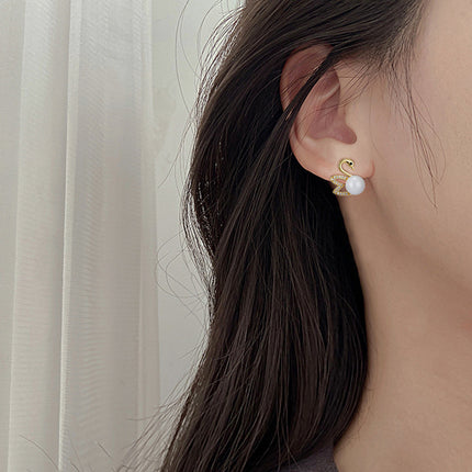 Hollow Swan Imitation Pearl Earrings - FASHION SHEGOODS LLC