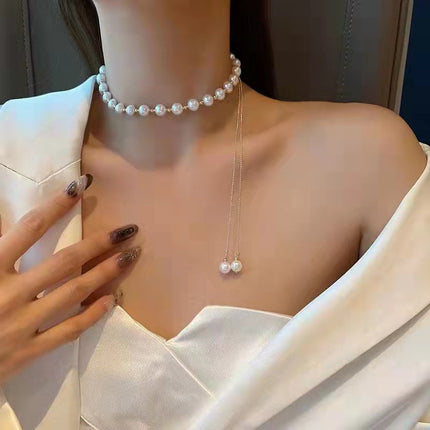 Pull Out Pearl Chain Choker Necklaces