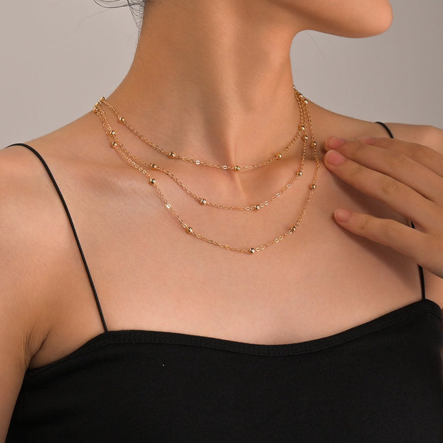 Ball Bead Chain Triple Strand Layer Necklace