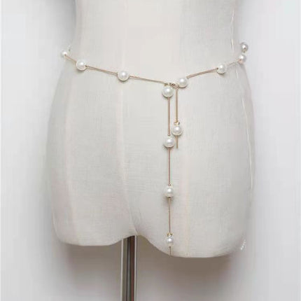 Fashion Pearl Decorative Metal Waist Chain Waist Belt for Dress