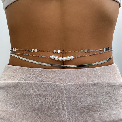 Sexy Imitated Pearl Flat Snake Waist Chains