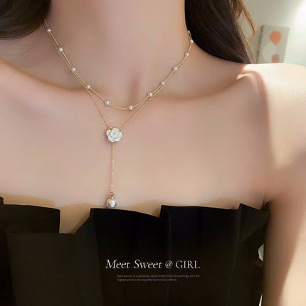 Pearl Camellia Necklace Women