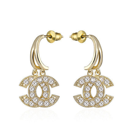 Double C Letter Rhinestone Earrings