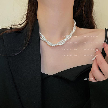 Multilayer Twisted Necklace Pearl Clavicle Chain - FASHION SHEGOODS LLC