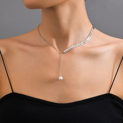 Wheat Ear Leaf Pearl Clavicle Pendant Necklace