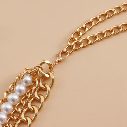 Women Metal Belts Chain Chunky Multi Layer Pearl Waist Chain Belt