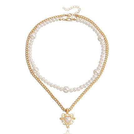 Hollow Love Cross Pendant Pearl Necklace - FASHION SHEGOODS LLC