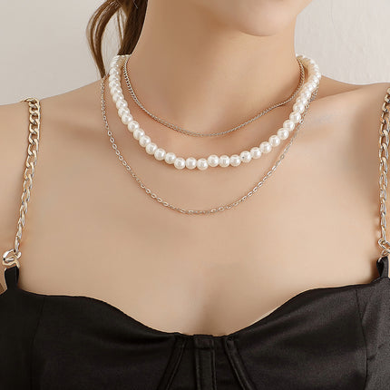 Layer Pearl Chain Choker Necklace Vintage
