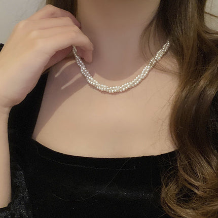 Multi layers women choker Pearl Necklace Round Twisted - FASHION SHEGOODS LLC