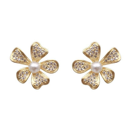 Classic Floral Rhinestone Stud Earrings