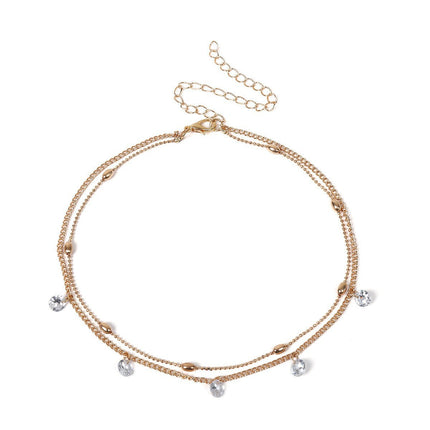 Double Layer Crystal Stone Tassel Necklace