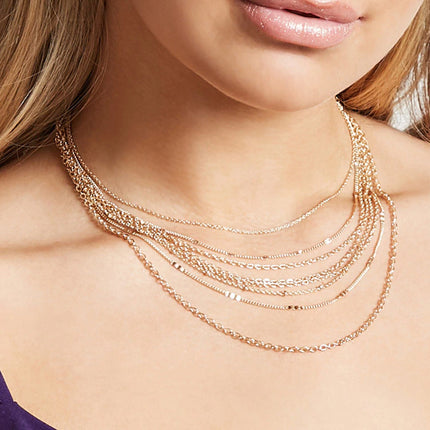 Multi Layer Tassel Metal Collarbone Chain Necklace - FASHION SHEGOODS LLC