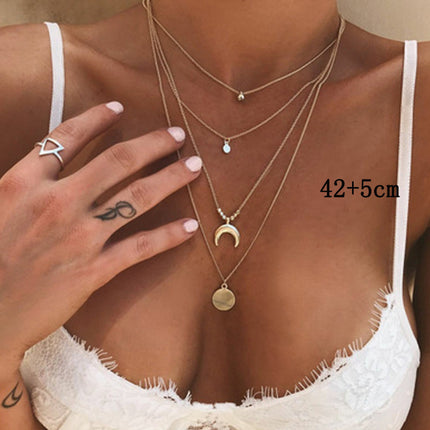 Multi-layer Necklace Moon Pendant - FASHION SHEGOODS LLC