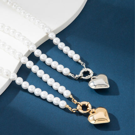 Imitation Pearl Multilayer Choker Necklace for Women Elegant Heart Pendant Necklace - FASHION SHEGOODS LLC