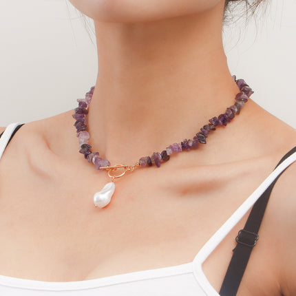 Natural Gravel Gemstone OT Buckle Necklace