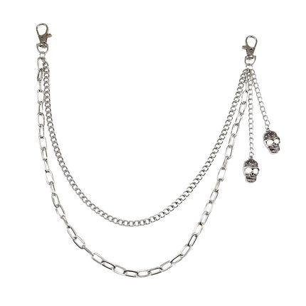 Punk Jewelry Hip Hop Double Layer Skull Pendant Trousers Chains