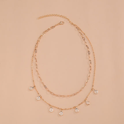 Double Layer Chain Crystal Pendant Necklace