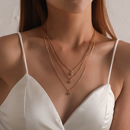 Layer Chain Zircon Pendant Necklace