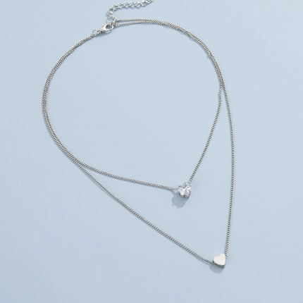 Pearl Heart Pendant Necklace Chain Choker Double Layer