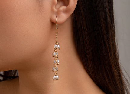 Elegant Faux White Pearl Necklace with Long Gold-Plated Tassels