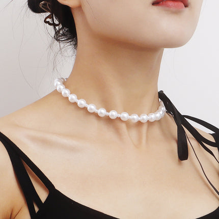 Vintage Long Bow Pearl Beaded Chain Choker DIY Lace