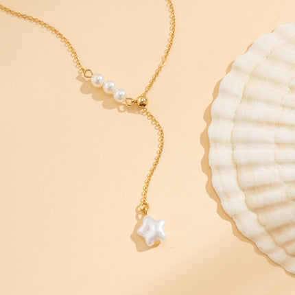 Vintage Star Necklace Pearl Tassel Pendant Necklace