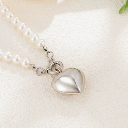 Imitation Pearl Multilayer Choker Necklace for Women Elegant Heart Pendant Necklace