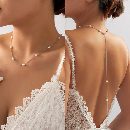 Long Tassel Back Chain Baroque Pearl Bead Necklace