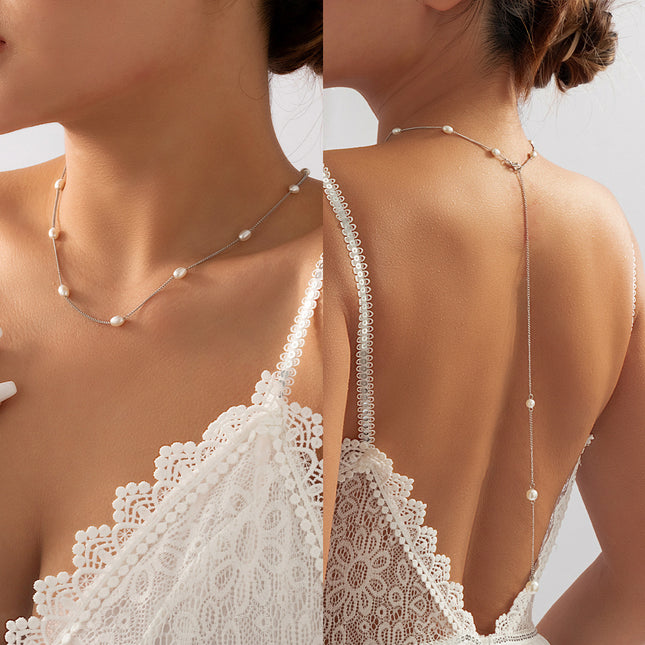 Long Tassel Back Chain Baroque Pearl Bead Necklace