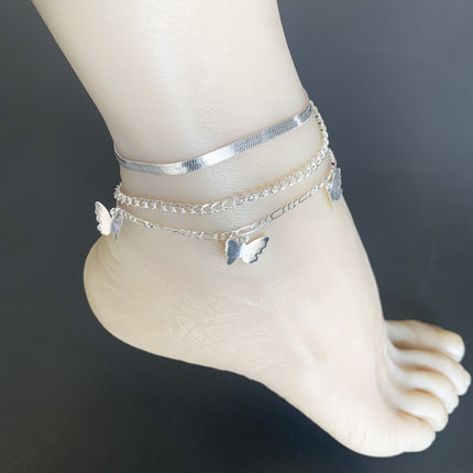 Figaro Chain Geometric Anklet Women Butterfly Tassel Multilayer Foot Chain