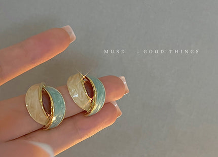 Enamel Green Blue Color Geometric Stud Earrings