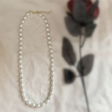 Oval Glass Pearl Chain Necklace - FASHION SHEGOODS LLC