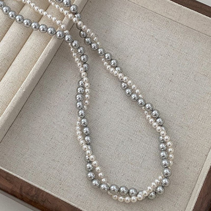 Imitation Pearl Wrapped Necklace Double Layer - FASHION SHEGOODS LLC