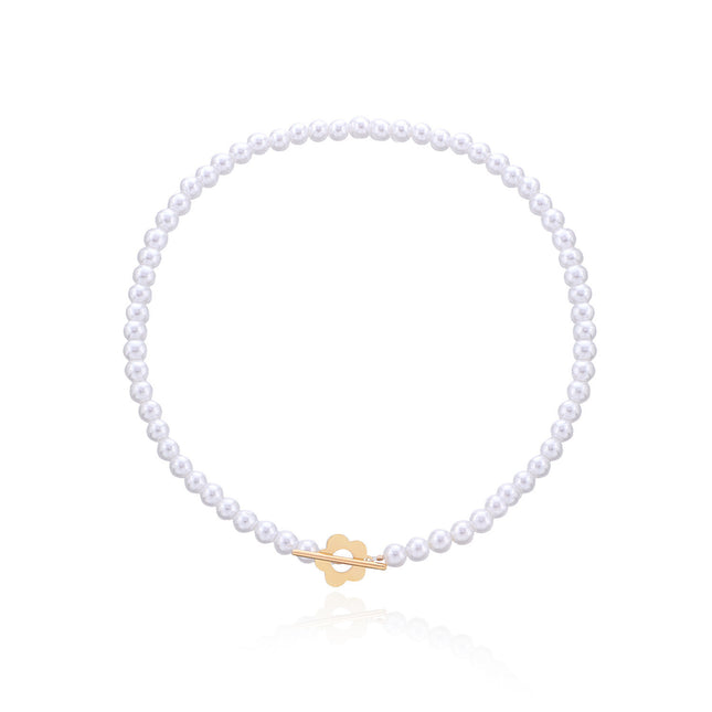 Bohemian Style OT Buckle Flower Shape Pearl Choker Necklace