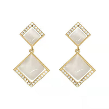 Geometric Opal Square Stud Earrings