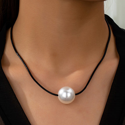 Black Wax Rope Single Pearl Necklace