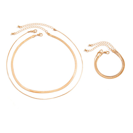 Double Layer Snake Bone Chain Bracelet Necklace Jewelry Set