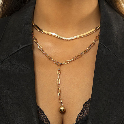 Round Bead Chain Flat Snake Chain Multi-layer Necklace