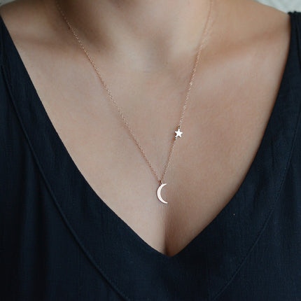 Moon Star Pendant Necklace Woman