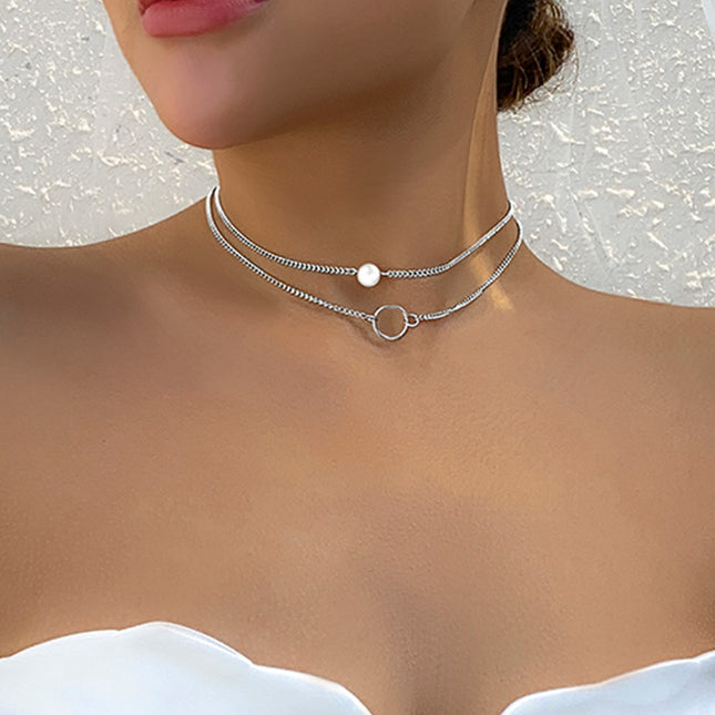 Modern Choker Necklace Two Layers Ring Chain - FASHION SHEGOODS LLC