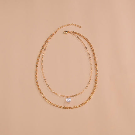 Vintage Pearl Heart Layer Chain Necklace