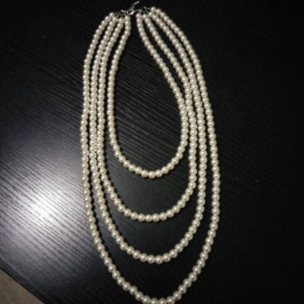 Multilayer Strand Chain Necklace Faux Pearls Flapper Beads Cluster Long Choker Necklace - FASHION SHEGOODS LLC