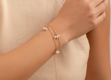 Elegant Faux White Pearl Necklace with Long Gold-Plated Tassels