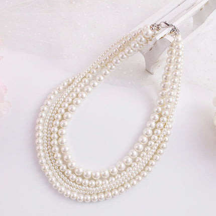 Multi-layered Imitation Pearl Choker Bridal Necklace - FASHION SHEGOODS LLC