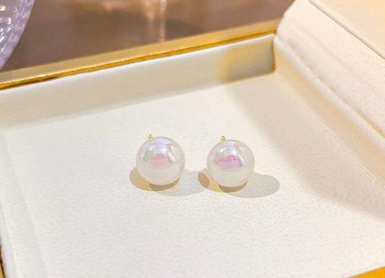 Simulated Pearl Geometric Round Square Stud Earrings