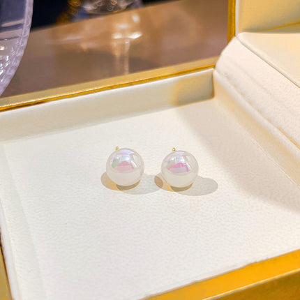 Simulated Pearl Geometric Round Square Stud Earrings