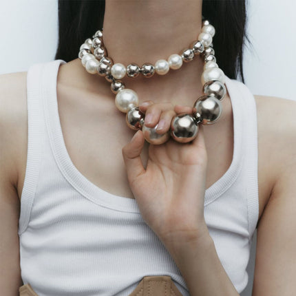 Round Beads Faux Pearl Beaded Necklace