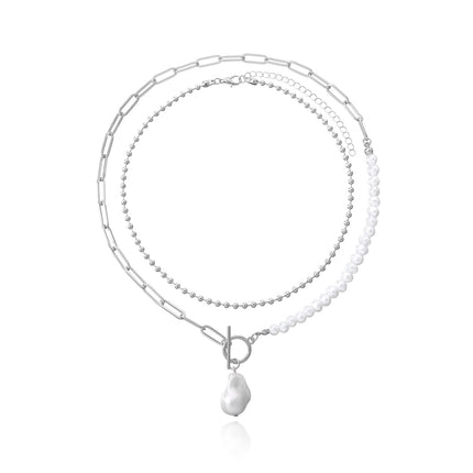Pearl Round Bead Chain Overlay Necklace