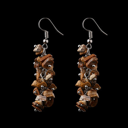 Handmade Natural Crystal Stone Earrings Long Tassel Gravel Jewelry