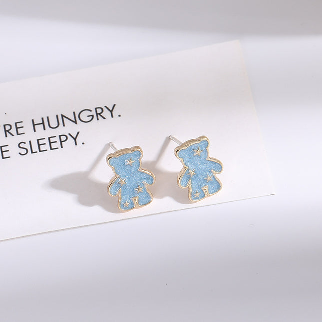 Blue Enamel Bear Earring